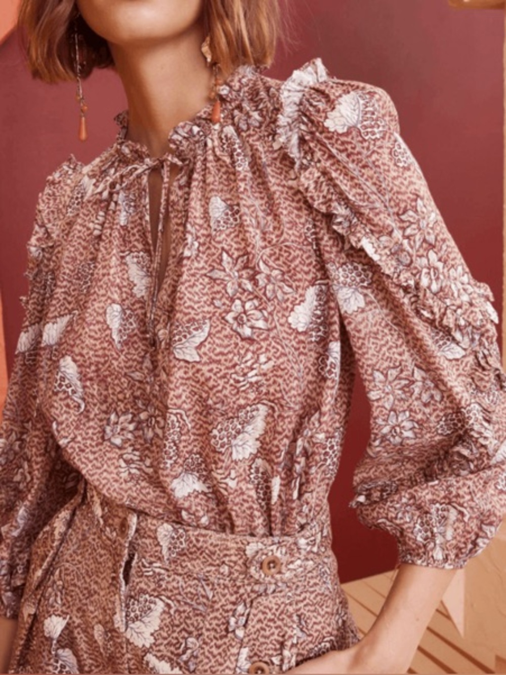 Ulla Johnson Manet Blouse In Sandlewood Size 2 Floral Peasant Luxury Designer